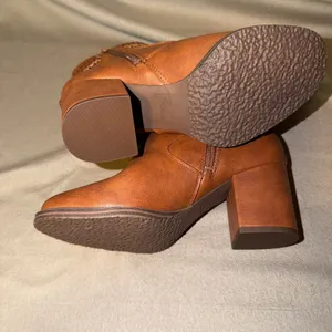 Zodiac Rexx Ankle Boots Cognac Brown Whipstitch Buckle Block‎ Heel Booties 7M thumbnail 5