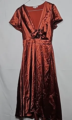 NWOT Baltic Born Poppy Satin bronze brown knot tie front flowy midi dress sz S thumbnail 1