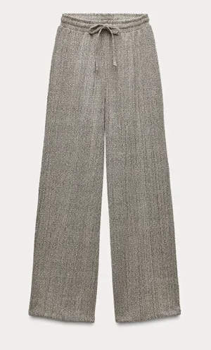 Zara Wide Leg‎ Textured Elastic Waist Pants Resort Comfy Flowy Palazzo thumbnail 1