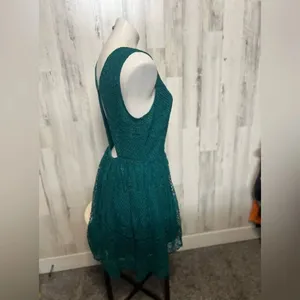 Green laced open back fit and flare dress thumbnail 2