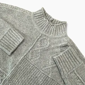 American Eagle Gray Mixed Cable Knit Mock Neck Sweater Womens XS Oversized thumbnail 2