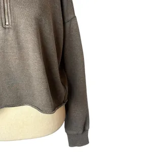 Aerie Quarter‎ Zip Hoodie Women Small Brown Gray Cropped Sweatshirt Athleisure thumbnail 5