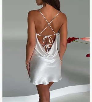 White Satin Mini Dress thumbnail 3