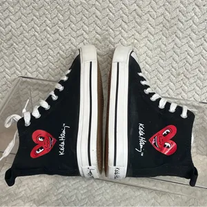 Keith Haring Heart Logo Black High‎ Tops Lace Up Sneakers Womens size 5 thumbnail 5