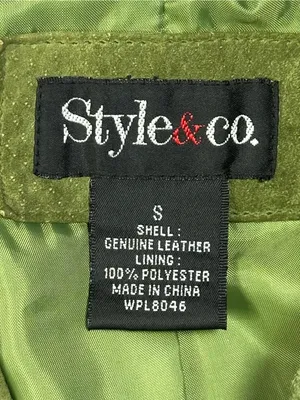 Style & Co. genuine leather blazer/jacket in a light olive green color thumbnail 6