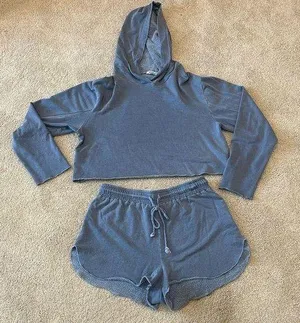 Sam and Lavi Cropped Hoodie and Shorts Set Blue thumbnail 1