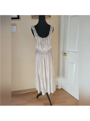 Lulu's Cream and Beige Striped Tie-Front Midi Dress size M thumbnail 3