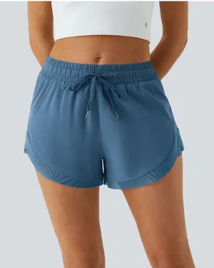 Halara Mid Rise Drawstring Contrast Mesh 2-in-1 Flowy Running Shorts 3'' Blue L thumbnail 1