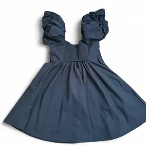 Abercrombie & Fitch black ruched puff sleeve mini dress thumbnail 4