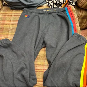 Aviator Nation Gray Sweatpants with Multicolor Stripes thumbnail 1