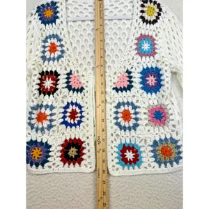 Luna‎ Ivy Cardigan Sweater Womens Medium Crochet Granny Square Boho Hippie Indie thumbnail 5