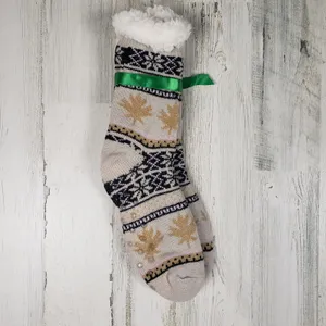 NWT Sherpa Lined Knit Winter Snowflake Leaf Design No-Slip Slipper Socks thumbnail 6