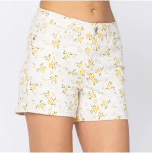 Judy Blue Mid Rise Floral Print Denim Shorts thumbnail 1