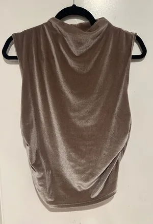 A New Day Sleeveless Velvet Mock Neck Top in Taupe size medium thumbnail 1