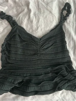 MARBLE Black Ruffle Lace-Trim Camisole thumbnail 1