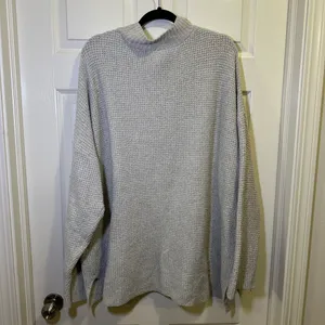 So Oversized Waffle Mock Neck Sweater Plus Size 2X Taupe Cozy thumbnail 4