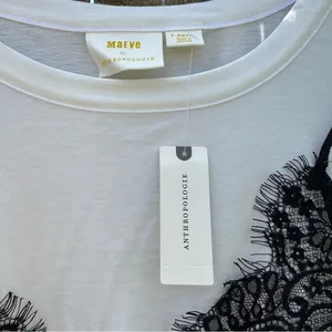 NWT Anthropologie Maeve Lace T-Shirt Dress Black White XS thumbnail 11
