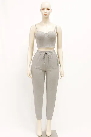 Grey 2-piece sweatpants and bra set thumbnail 2