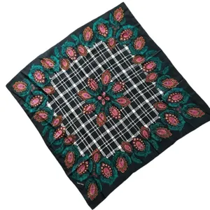 Diane Von Furstenberg 100% Silk Scarf Black Multicolor Paisley Plaid Luxury thumbnail 4