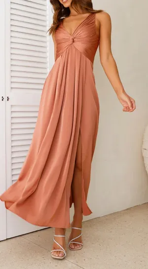 Hello Molly Piece Of Your Love Satin Maxi Dress Rust Coral Peach Pink 2 thumbnail 1