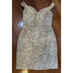 Vintage Aspeed Gold Formal Mini Dress Size Medium Sequin Lace Up Back V-Neck EUC thumbnail 3