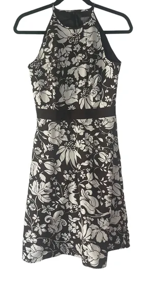 Ann Taylor‎ Women's 2 XS Brown White Floral Sleeveless Midi Dress Kentucky Derby thumbnail 1