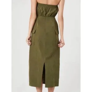 Forever 21 Olive Green Military Bandeau Midi Zip up women's dress, Size S thumbnail 3