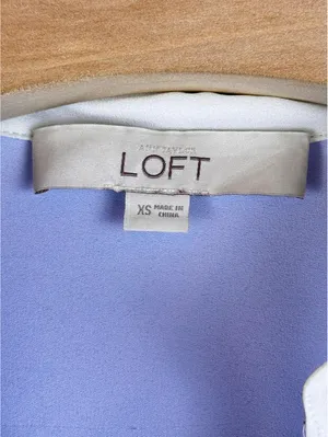LOFT Lavender White Contrast Collar Utility Blouse Button Down Shirt XS thumbnail 3