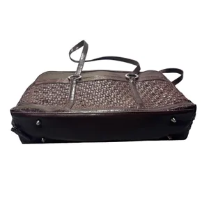Coldwater Creek Laptop Tote Bag‎ Faux Croc Leather Woven Brown Shoulder Bag Work thumbnail 14