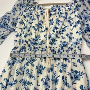 Love‎ Colette Off The Shoulder Maxi Dress Blue White Floral Womens Size Medium thumbnail 8