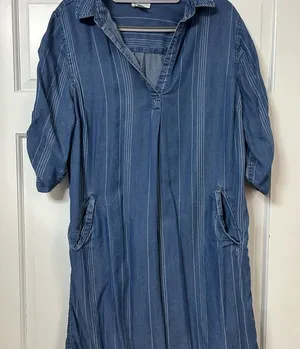 Market & Spruce Navy Blue Pinstripe Shirt Dress thumbnail 1