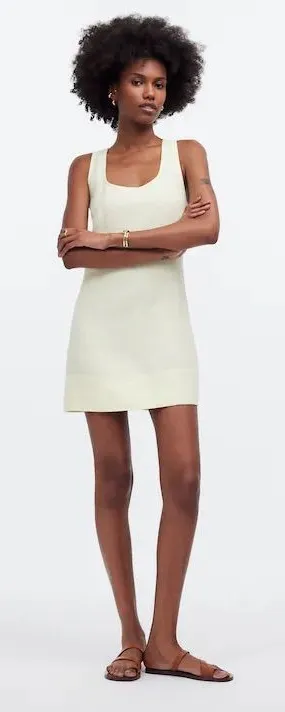 Madewell Cross-Back A-Line Mini Linen Dress in Pale Pineapple Yellow Size 00 thumbnail 1