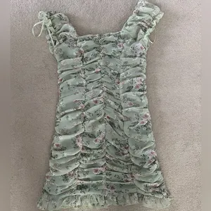Hazel Boutique Green Floral Ruched Ruffled Mini Dress thumbnail 9