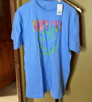 NWT Nirvana Women's Short-Sleeve Neon Smile Boyfriend Graphic Tee Size 2XL thumbnail 1