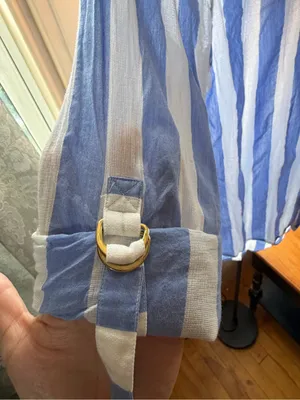 Soft Surroundings Light Blue and White Vertical Stripe Button-Down Shirt thumbnail 3