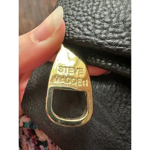 Steve Madden Rose Foldover Magnetic Zip Up Clutch Purse Black Faux Leather EUC . thumbnail 5