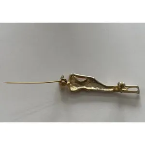 Vintage Elegant Lady Art Rhinestone Gold Tone Pin Red Suite Women’s Stones thumbnail 6