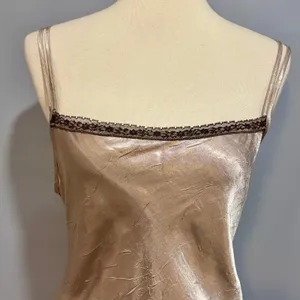 VTG Gold Champagne Satin Slip Dress Open Back Y2K Coquette Adjustable Tie Back thumbnail 5