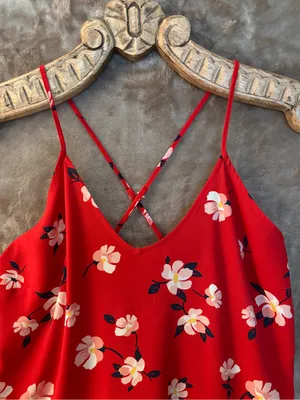 Old Navy Women’s Red Floral Midi Slip Dress with Crisscross Straps Size S thumbnail 3