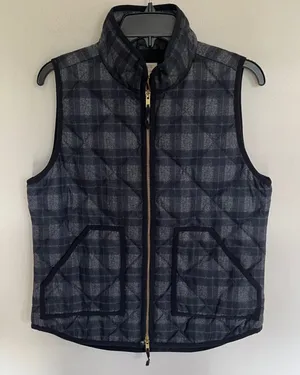 J.Crew Excursion Quilted Puffer Vest Gray Black Plaid Down Fill‎ E4823 Womens S thumbnail 1