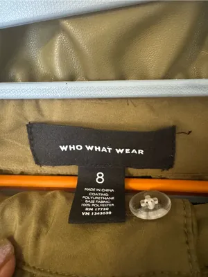 Who What Wear Olive Green Faux Leather Paperbag Waist Ankle Trousers Size 8 thumbnail 5