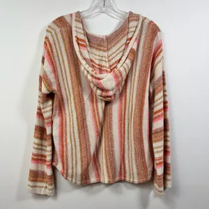 Billabong Baja Knit Hoodie Pink Orange Striped Pullover Sweater Large thumbnail 2