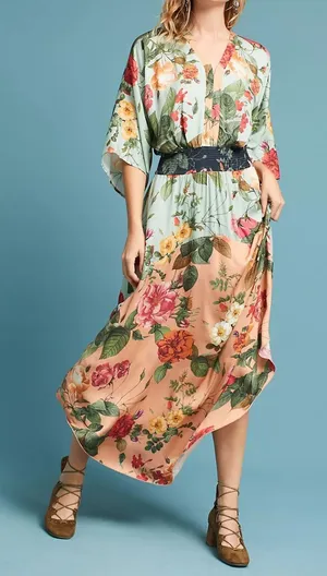 Farm Rio Dress floral marilla fit flare maxi womens Blue (xsmall) resortwear thumbnail 1