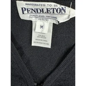 Vintage Pendleton Black Cardigan Sweater Full Zip Green Argyle Silk Blend MP thumbnail 7