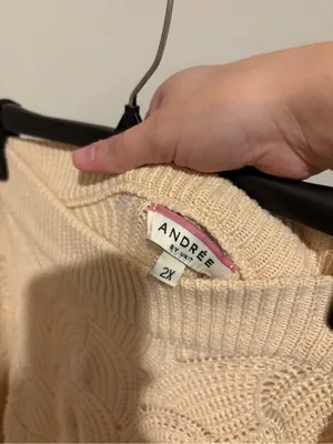 Andree by Unit Oversized Retro Dolman Scalloped Hem Sweater Beige 2X thumbnail 6