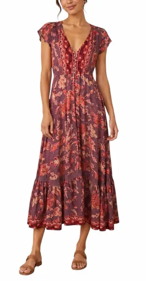 Jaase Indie Button Front Maxi Dress Women’s Size XS Bohemian Maxi Brown Floral thumbnail 1