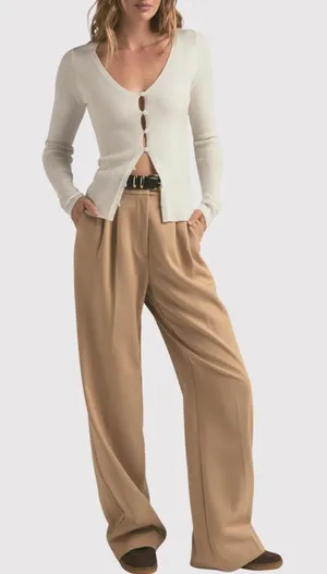 Favorite Daughter Womens Pants Brown Pleated High Rise Wide Leg Stretch Size 8 thumbnail 1
