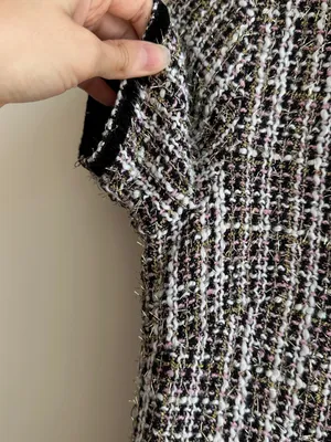 CeCe Tweed Shift Dress with Patch Pockets, Black/Pink/Gold/White, Size 4 thumbnail 11