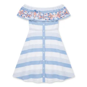 Sugarlips Embroidered Off Shoulder Striped Midi Dress Blue White D4843 Womens M thumbnail 13