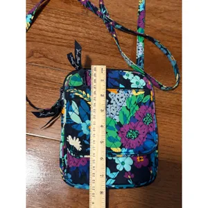 Vera Bradley Crossbody Bag Floral Quilted Blue Purple‎ ID Window Small OS thumbnail 2